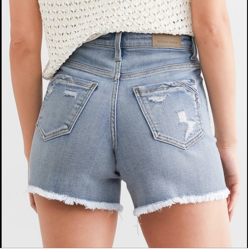 Sz 14/16 Buckle BLACK Fit 75 High Rise Denim Shorts 33 BBW1755 Ripped Distressed - Picture 3 of 9